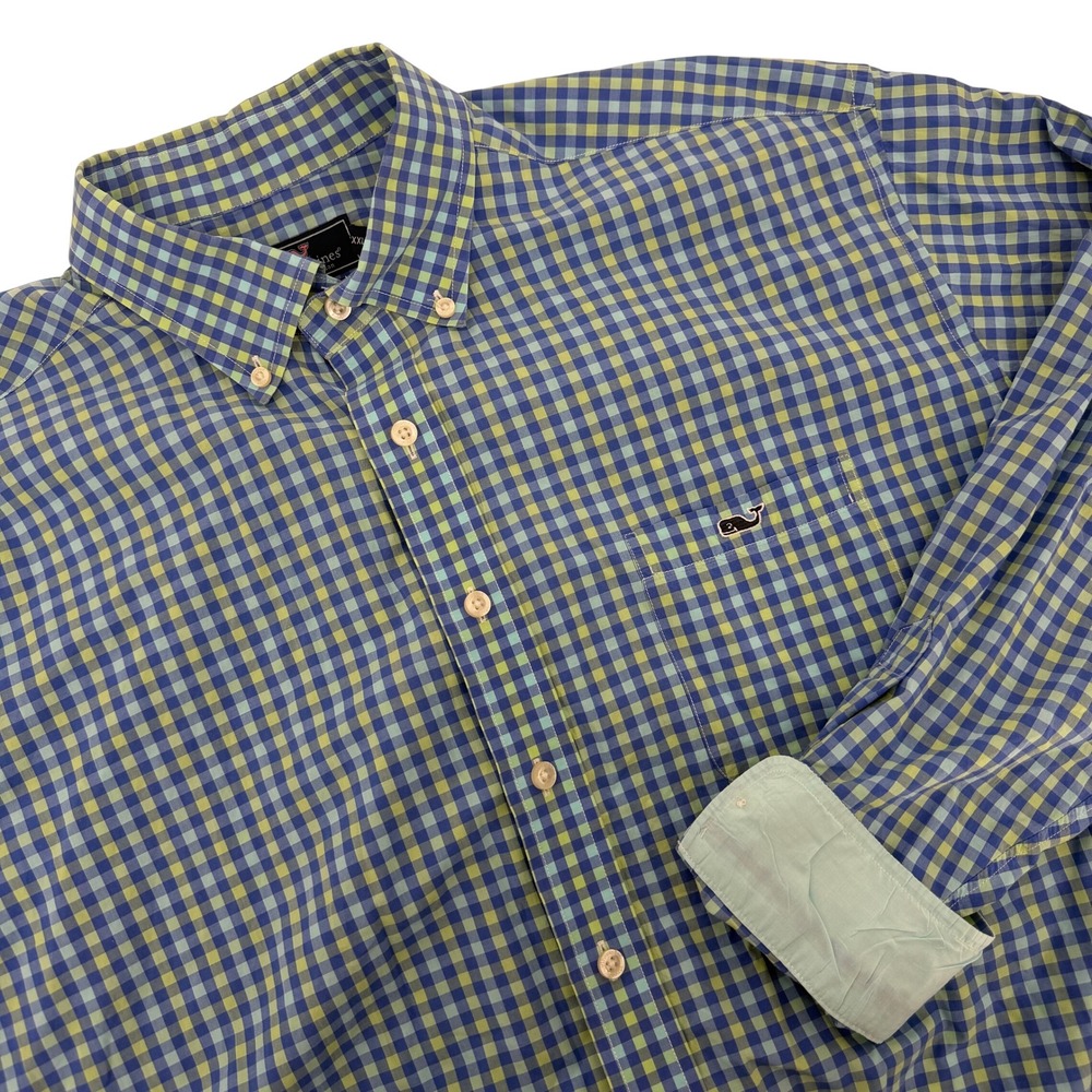 Vineyard Vines Mens XXL Tucker Shirt Blue Green Gingham Plaid Cotton Button Down